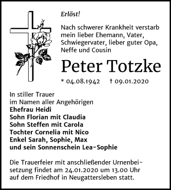 Traueranzeige von Peter Totzke von Mitteldeutsche Zeitung Bernburg