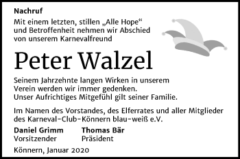 Traueranzeige von Peter Walzel von Super Sonntag Bernburg