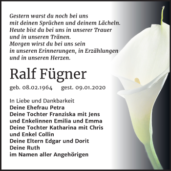 Traueranzeige von Ralf Fügner von Mitteldeutsche Zeitung Bitterfeld