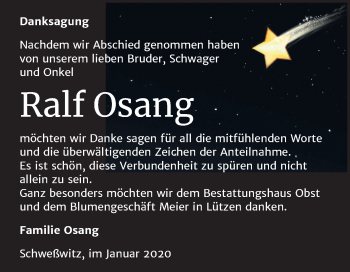 Traueranzeige von Ralf Osang von Wochenspiegel Weißenfels