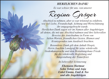 Traueranzeige von Regina Gröger von Super Sonntag Dessau-Roßlau