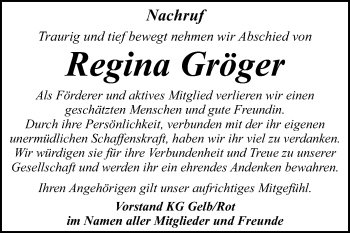 Traueranzeige von Regina Gröger von Super Sonntag Dessau-Roßlau