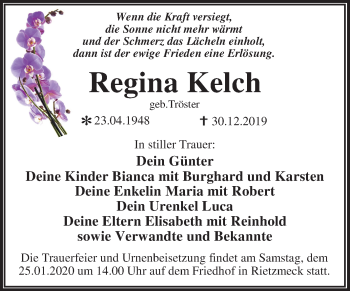 Traueranzeige von Regina Kelch von Super Sonntag Dessau-Roßlau