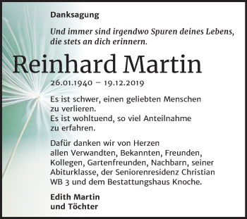 Traueranzeige von Reinhard Martin von Super Sonntag Aschersleben