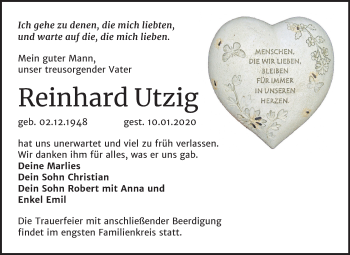Traueranzeige von Reinhard Utzig von Mitteldeutsche Zeitung Wittenberg