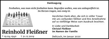 Traueranzeige von Reinhold Fleißner von Mitteldeutsche Zeitung Bitterfeld