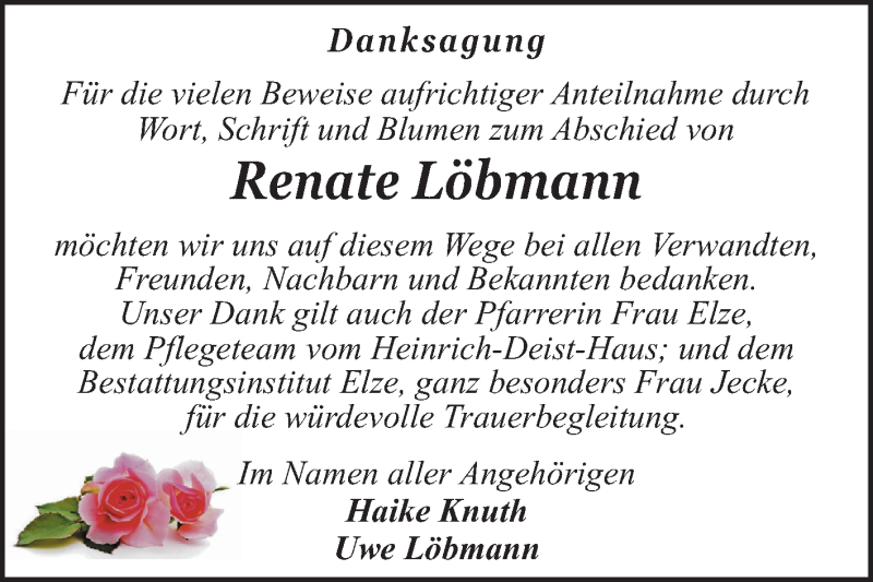  Traueranzeige für Renate Löbmann vom 27.01.2020 aus Mitteldeutsche Zeitung Dessau-Roßlau