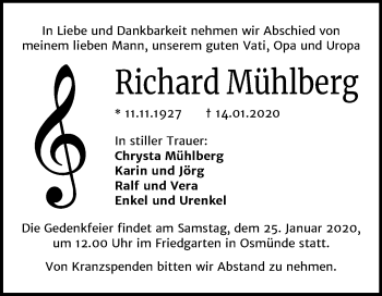 Traueranzeige von Richard Mühlberg von Mitteldeutsche Zeitung Halle/Saalkreis