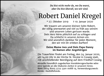 Traueranzeige von Robert Daniel Kregel von Mitteldeutsche Zeitung Wittenberg