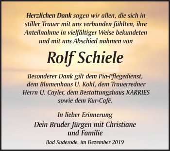 Traueranzeige von Rolf Schiele von Super Sonntag Quedlinburg