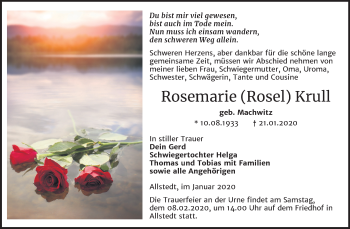 Traueranzeige von Rosemarie Krull von Mitteldeutsche Zeitung Sangerhausen
