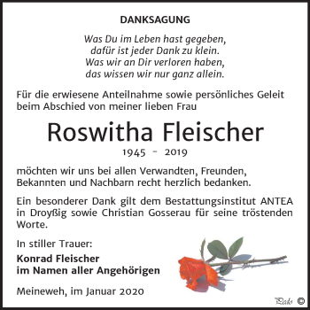 Traueranzeige von Roswitha Fleischer von Super Sonntag Zeitz