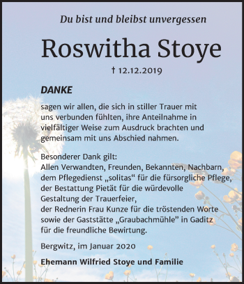 Traueranzeige von Roswitha Stoye von Mitteldeutsche Zeitung Wittenberg