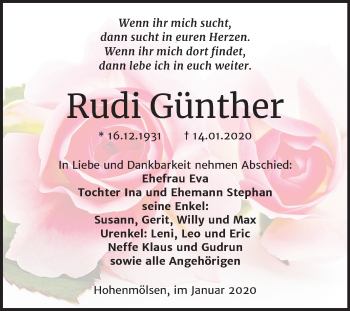Traueranzeige von Rudi Günther von Mitteldeutsche Zeitung Weißenfels