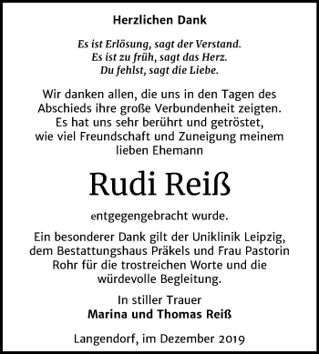 Traueranzeige von Rudi Reiß von Super Sonntag Zeitz