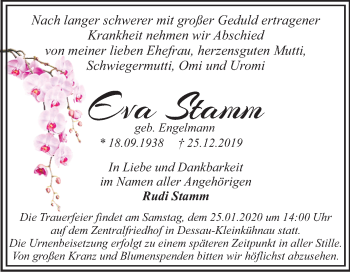 Traueranzeige von Rudi Stamm von Mitteldeutsche Zeitung Dessau-Roßlau