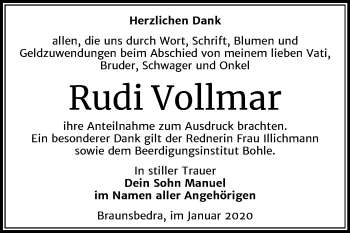 Traueranzeige von Rudi Vollmar von Mitteldeutsche Zeitung Merseburg/Querfurt