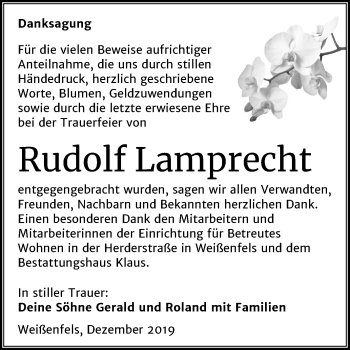 Traueranzeige von Rudolf Lamprecht von Mitteldeutsche Zeitung Weißenfels