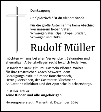 Traueranzeige von Rudolf Müller von Wochenspiegel Naumburg/Nebra