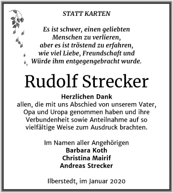 Traueranzeige von Rudolf Strecker von Mitteldeutsche Zeitung Bernburg
