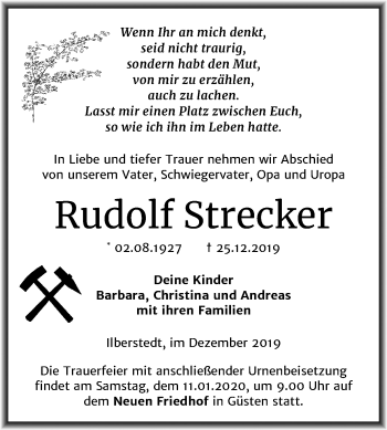 Traueranzeige von Rudolf Strecker von Super Sonntag Bernburg