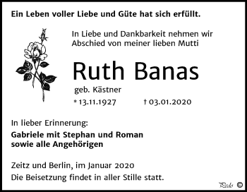 Traueranzeige von Ruth Banas von Mitteldeutsche Zeitung Zeitz