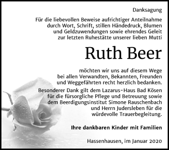 Traueranzeige von Ruth Beer von Wochenspiegel Naumburg/Nebra
