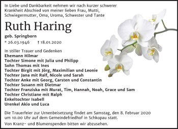 Traueranzeige von Ruth Haring von Wochenspiegel Merseburg/Querfurt
