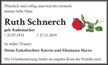 Traueranzeige von Ruth Schnerch von Wochenspiegel Bitterfeld