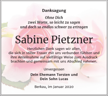 Traueranzeige von Sabine Pietzner von Super Sonntag Wittenberg