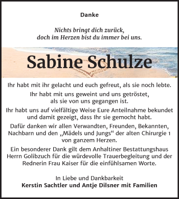 Traueranzeige von Sabine Schulze von Super Sonntag Dessau-Roßlau