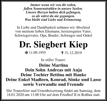 Traueranzeige von Siegbert Kiep von Super Sonntag Dessau-Roßlau