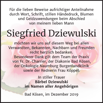 Traueranzeige von Siegfried Dziewulski von Wochenspiegel Naumburg/Nebra