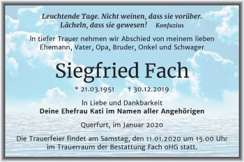 Traueranzeige von Siegfried Fach von Wochenspiegel Merseburg/Querfurt