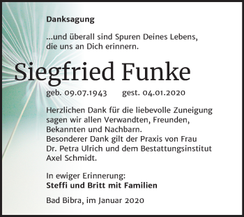 Traueranzeige von Siegfried Funke von Wochenspiegel Naumburg/Nebra