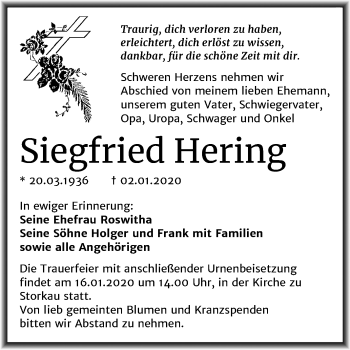Traueranzeige von Siegfried Hering von Wochenspiegel Weißenfels