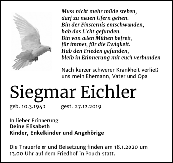 Traueranzeige von Siegmar Eichler von Wochenspiegel Bitterfeld
