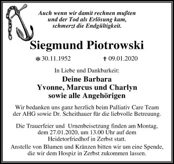 Traueranzeige von Siegmund Piotrowski von Super Sonntag Dessau-Roßlau