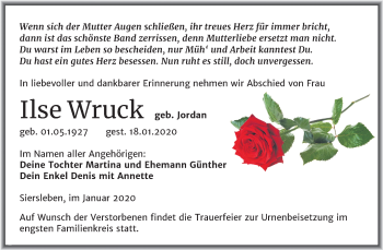 Traueranzeige von Siersleben imJanuar von Mitteldeutsche Zeitung Mansfelder Land