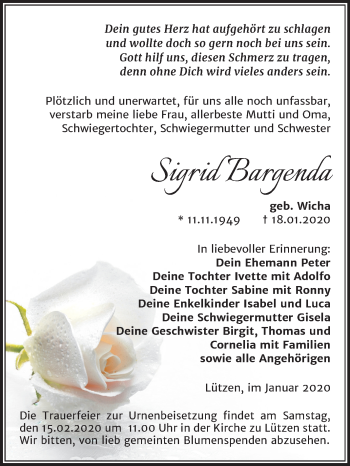 Traueranzeige von Sigrid Bargenda von Mitteldeutsche Zeitung Weißenfels