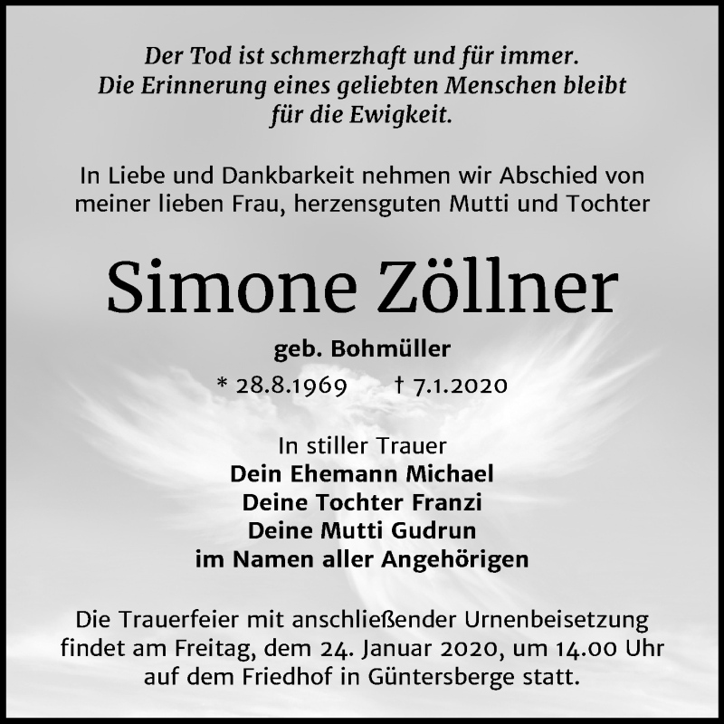  Traueranzeige für Simone Zöllner vom 15.01.2020 aus Mitteldeutsche Zeitung Aschersleben / Quedlinburg