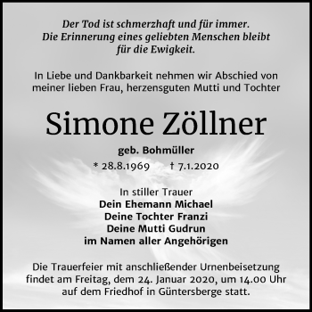 Traueranzeige von Simone Zöllner von Super Sonntag Aschersleben / Quedlinburg