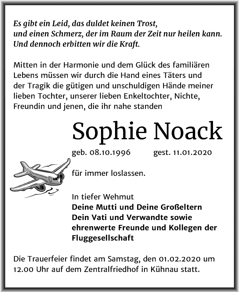  Traueranzeige für Sophie Noack vom 25.01.2020 aus Super Sonntag Dessau-Roßlau