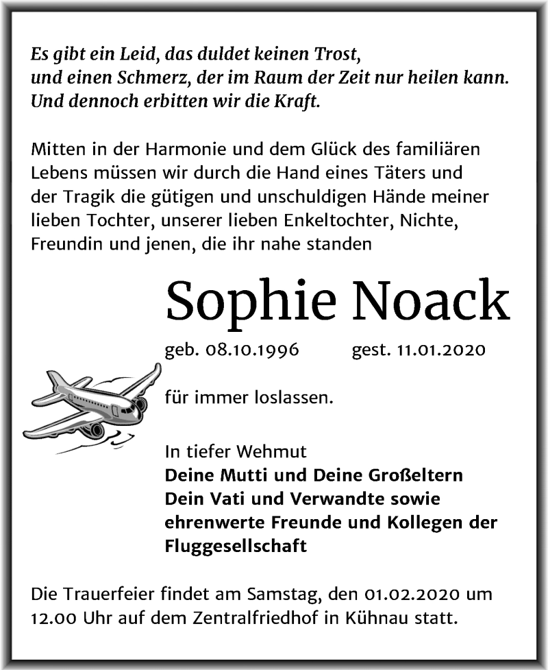  Traueranzeige für Sophie Noack vom 25.01.2020 aus Mitteldeutsche Zeitung Dessau-Roßlau
