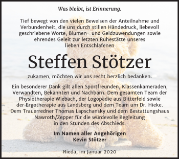 Traueranzeige von Steffen Stötzer von Mitteldeutsche Zeitung Bitterfeld