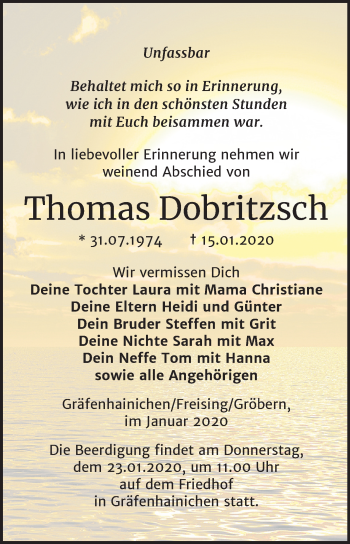 Traueranzeige von Thomas Dobritzsch von Super Sonntag Wittenberg