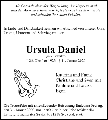 Traueranzeige von Ursula Daniel von Mitteldeutsche Zeitung Bitterfeld