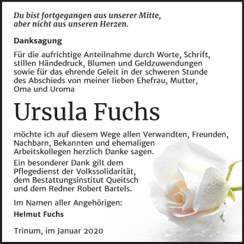 Traueranzeige von Ursula Fuchs von Super Sonntag Köthen