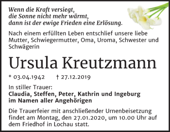 Traueranzeige von Ursula Kreutzmann von Mitteldeutsche Zeitung Halle/Saalkreis