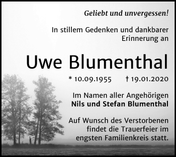 Traueranzeige von Uwe Blumenthal von Super Sonntag Quedlinburg